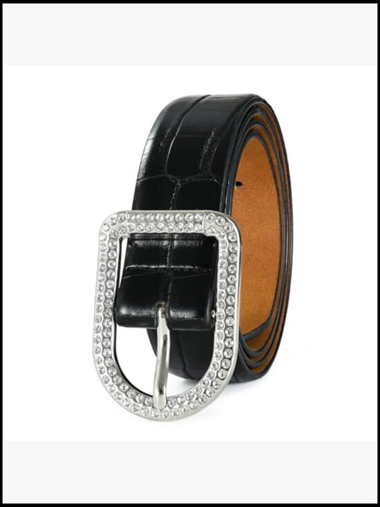 Rhinestone Buckle Crocodile Pattern Faux Leather Belt for Women